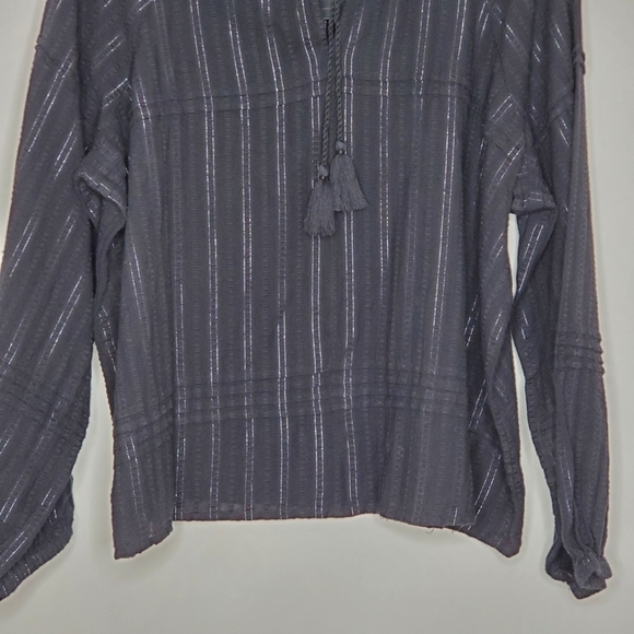 INC Tassel Tie Boho Peasant Top XXL Long Sleeve Metallic Striped Blouse NEW - Picture 3 of 11